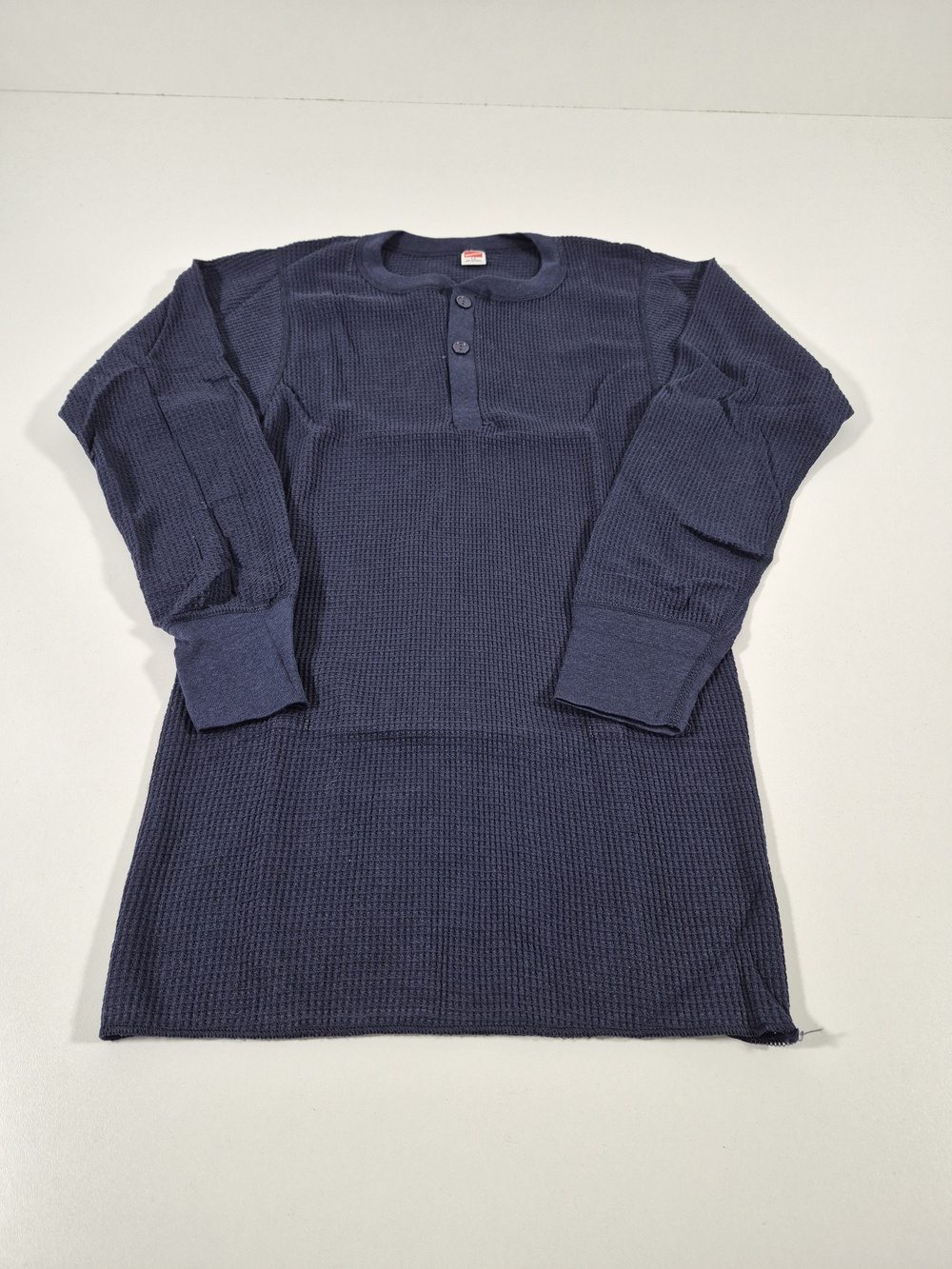 VTG Hanes Long Johns Top Men's L Blue Thermal Waffle Knit Henley Base Layer USA